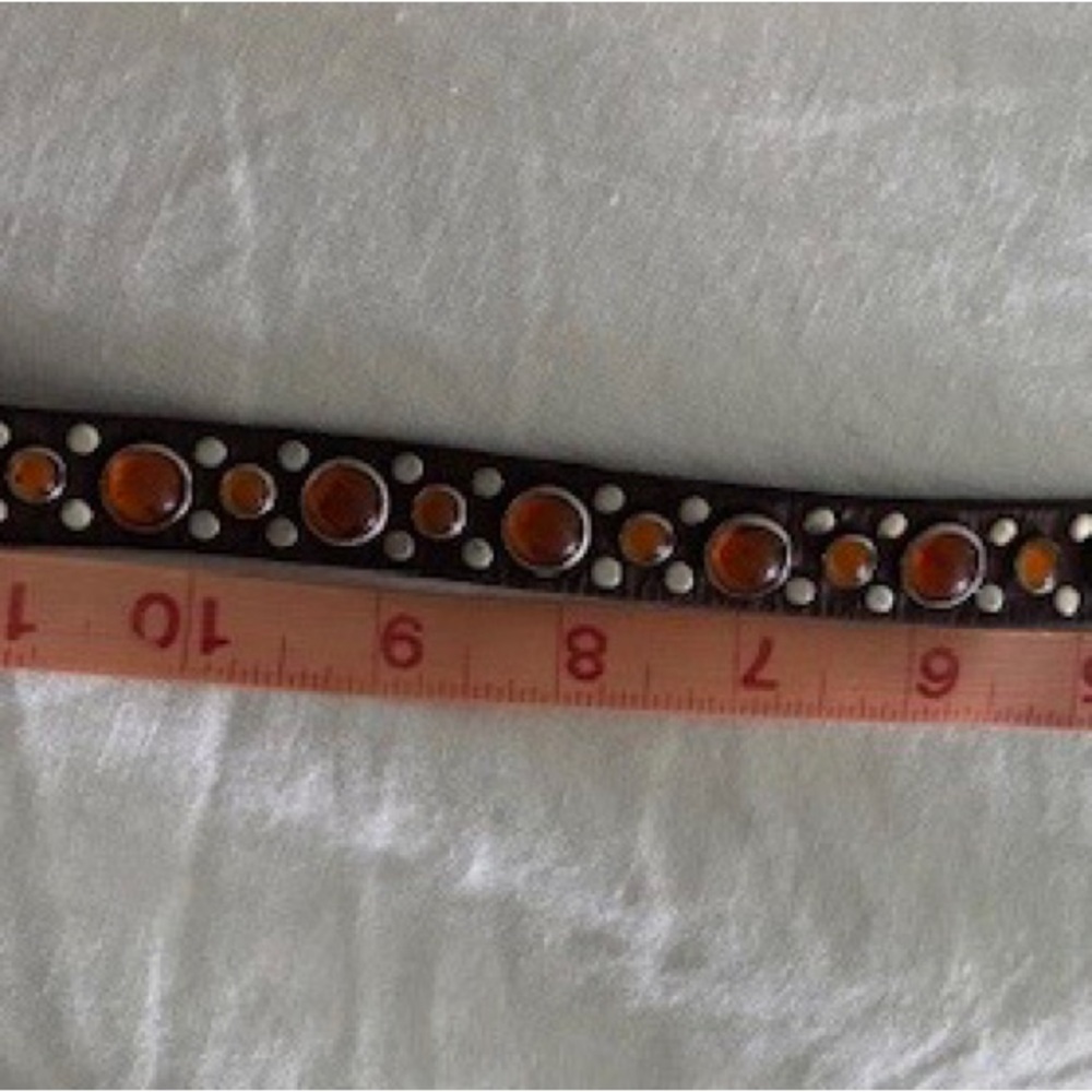 Rn designs hand-crafted Brown leather with orange crystals dog Collar, EUC